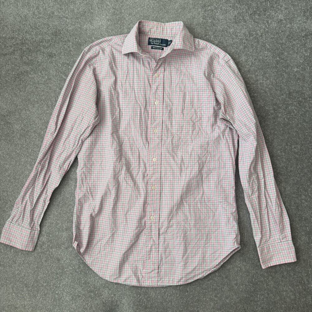 Polo Ralph Lauren Shirt Mens Small Pink Plaid Westerton Button Front Long Sleeve